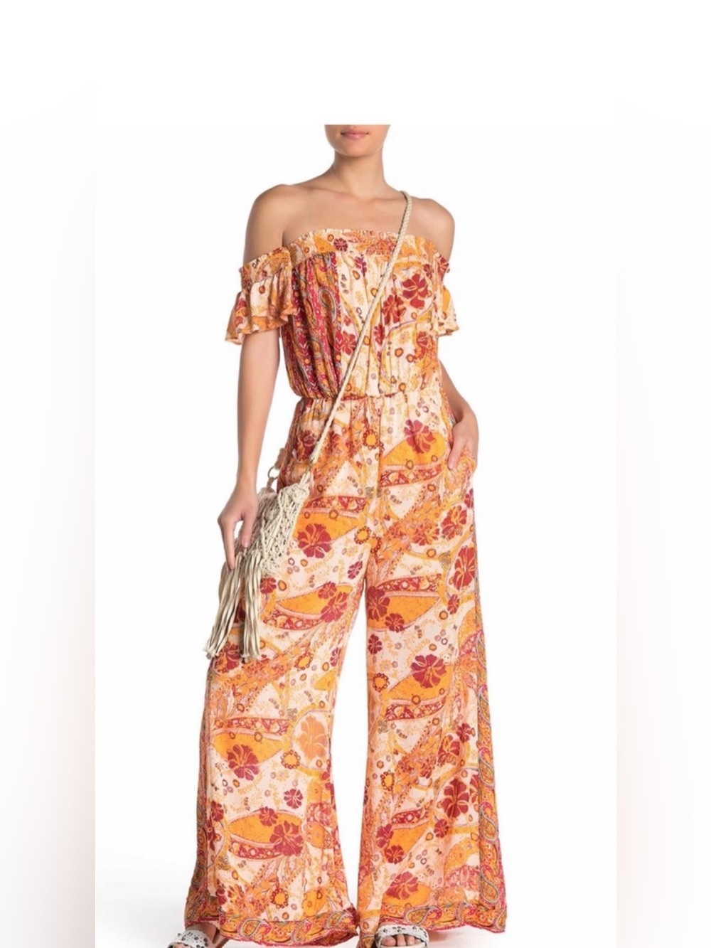 Free People Carmen Off-Shoulder Floral Wide-Leg Jumpsuit